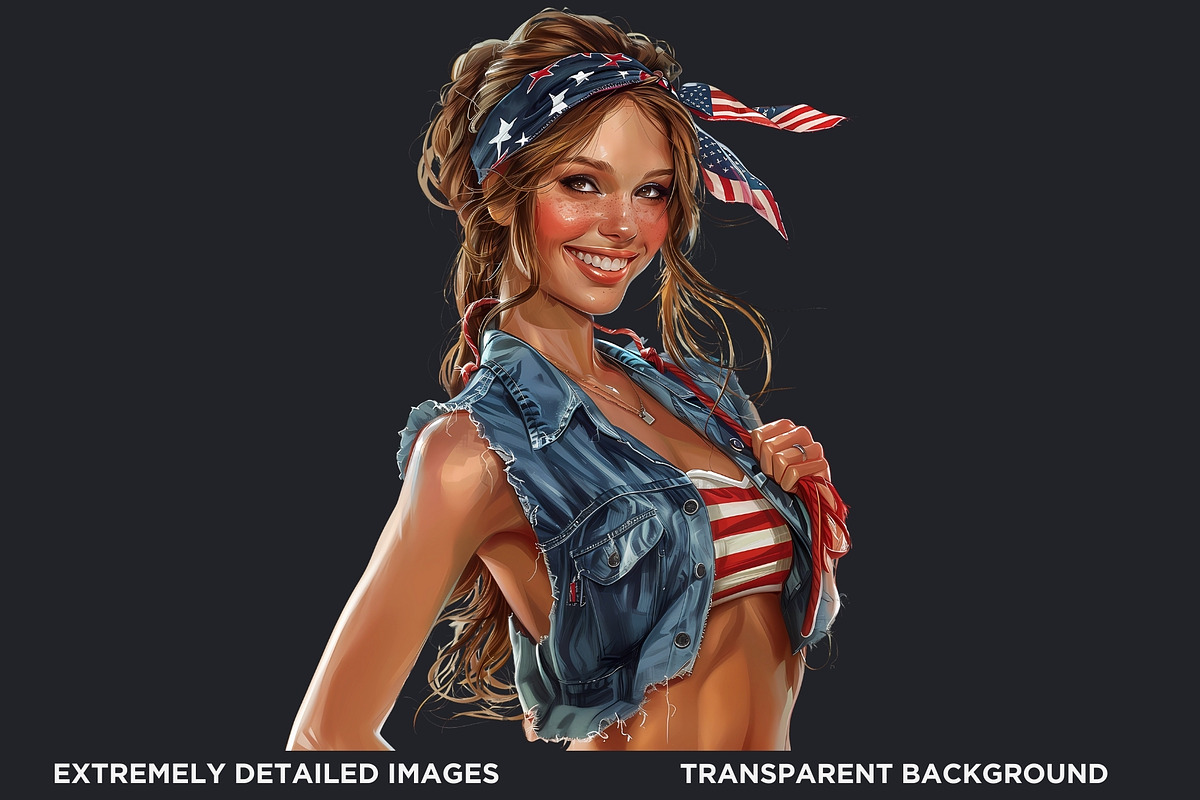 Patriotic Cowgirls Clipart Set, a Person Illustration by ThatsDesignArt (Photo 3 of 11)