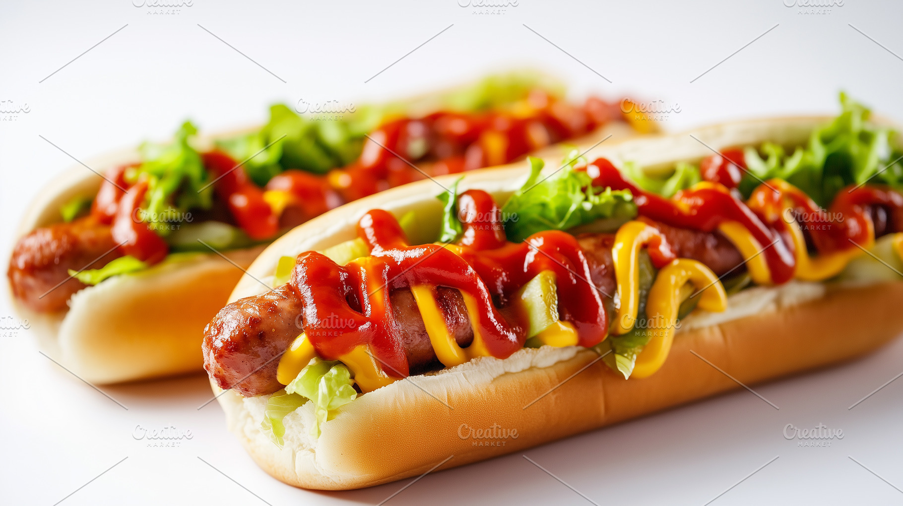 Two hot dogs with fresh lettuce, a Food & Drink Photo by MistyDay