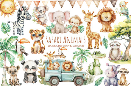 Watercolro safari animals clipart, an Object Graphic by AquarelleSpace