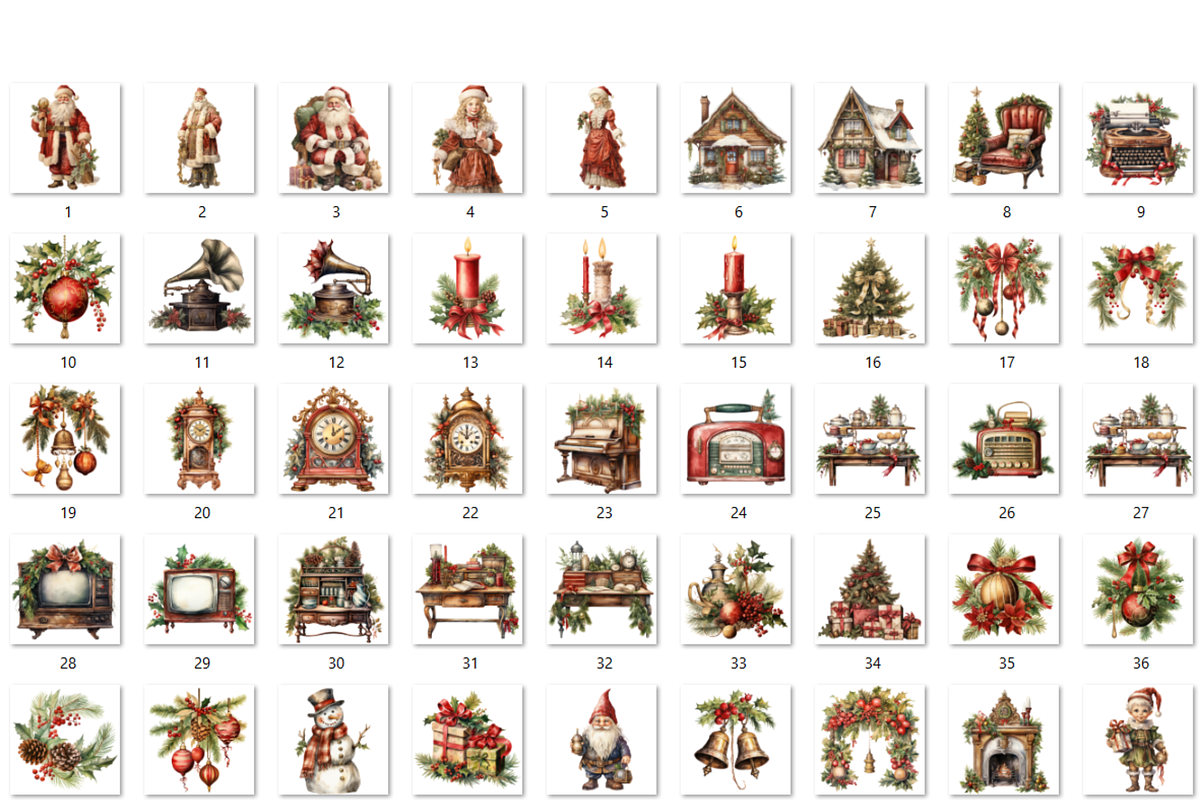 Watercolor Antique Christmas Clipart, a Seasonal Illustration by GiraffeCreative (Photo 8 of 9)