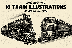 Vintage Train Locomotive Bundle SVG, a Decorative Illustration by Ray Crimson
