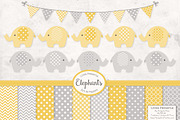 Yellow and Grey Elephant Clipart, an Illustration by Amanda Ilkov (Thumbnail 1 of 3)