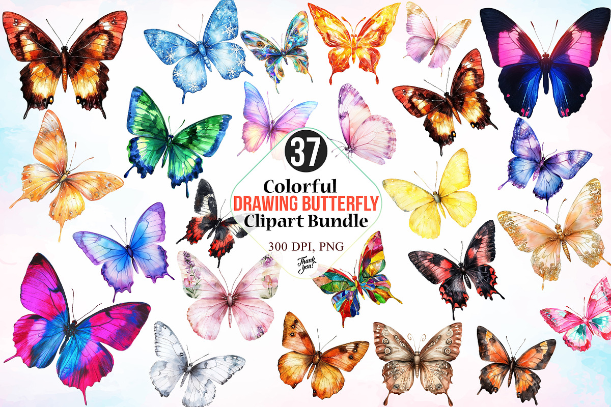 Colorful Drawing Butterfly Clipart, an Illustration by Canvas Craft (Photo 1 of 3)