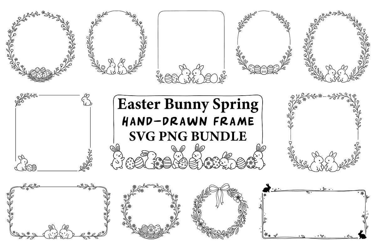 Easter Floral Line Art Frame SVG Set, a Decorative Illustration by Unique Design Team (Photo 1 of 3)
