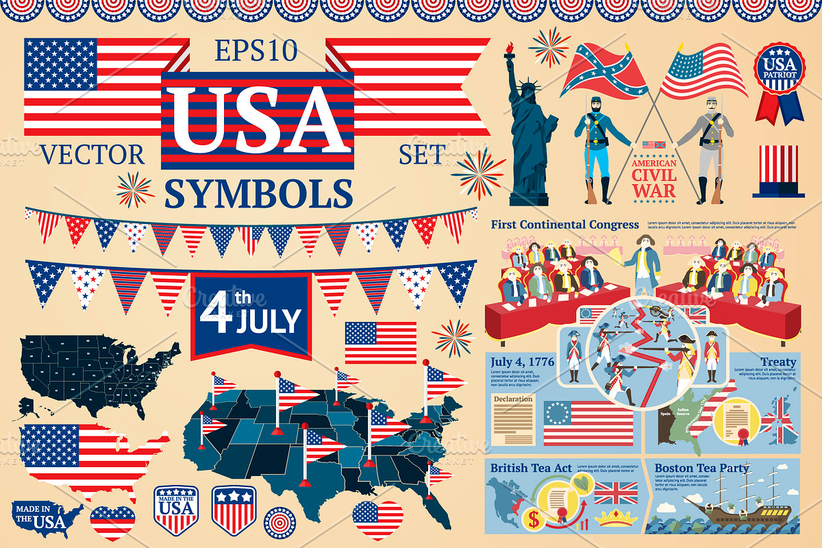 Vector Set of USA symbols, history, a Work Illustration by Tashal