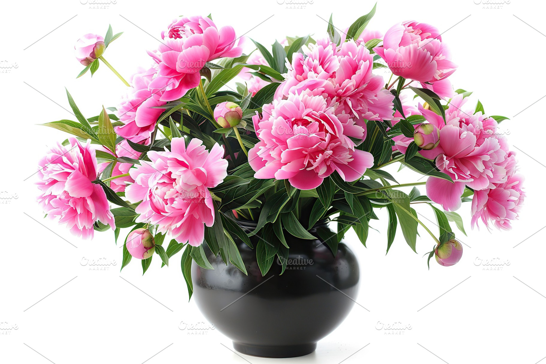 Fresh peony roses flowers in vase on white background, a Nature Photo by AlyaAnd