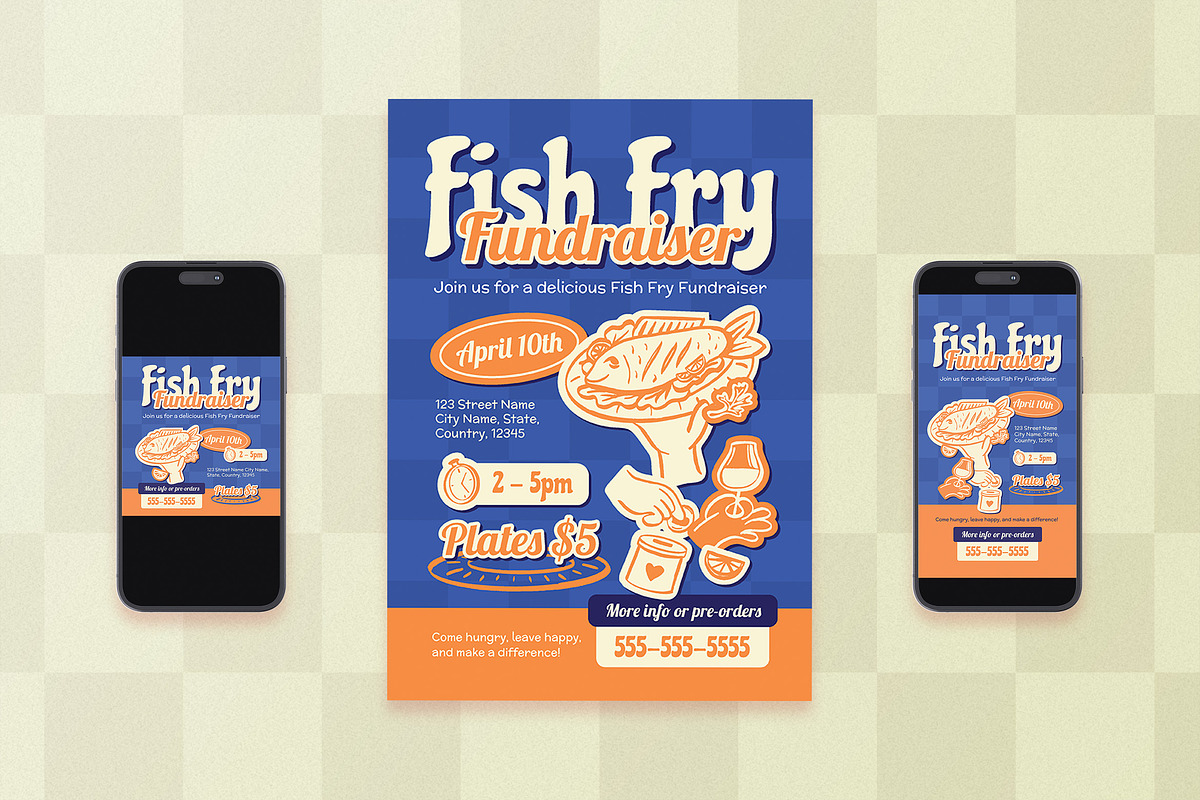 Quirky Fish Fry Fundraiser Flyer Set, a Flyer Template by Aiyari Graphic (Photo 1 of 3)