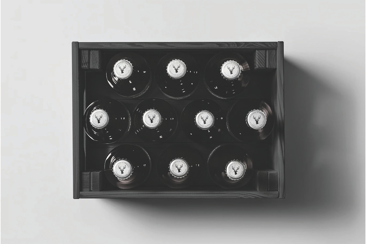 Top View Beer Bottle Crate Mockup, a Packaging Mockup by DesignRushMarket (Photo 1 of 2)