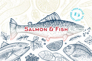 Salmon & Fish vector sketch, a Food Illustration by Aquatinta (Thumbnail 1 of 13)