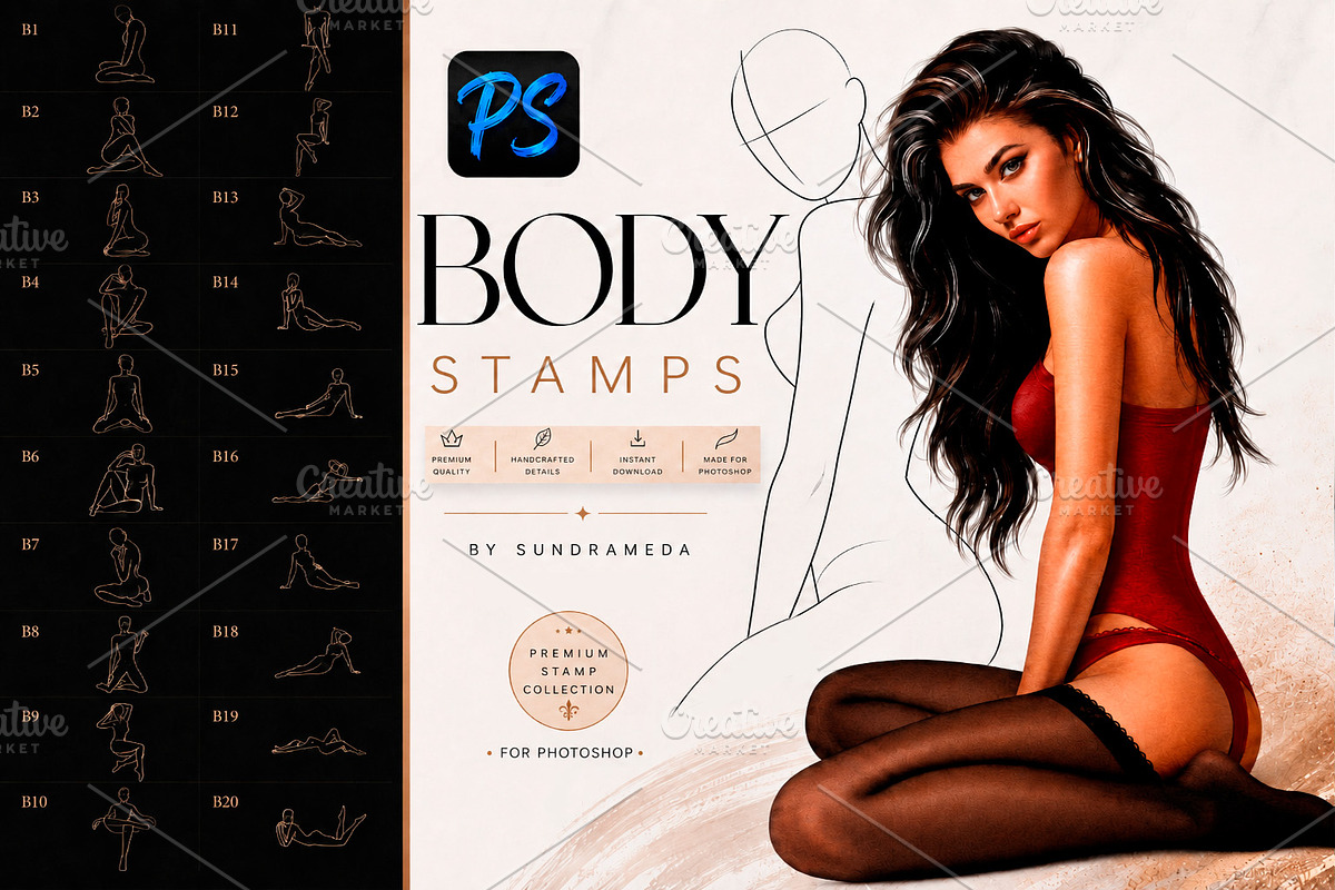 Photoshop Body Stamp Brushes, a Brush Add-On by sundrameda (Photo 1 of 3)