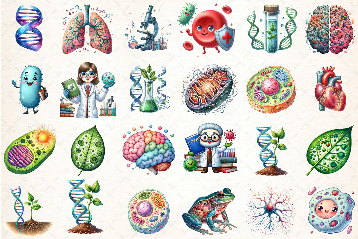 Watercolor Biology Clipart, an Illustration by DreamCafeArt (Photo 2 of 7)