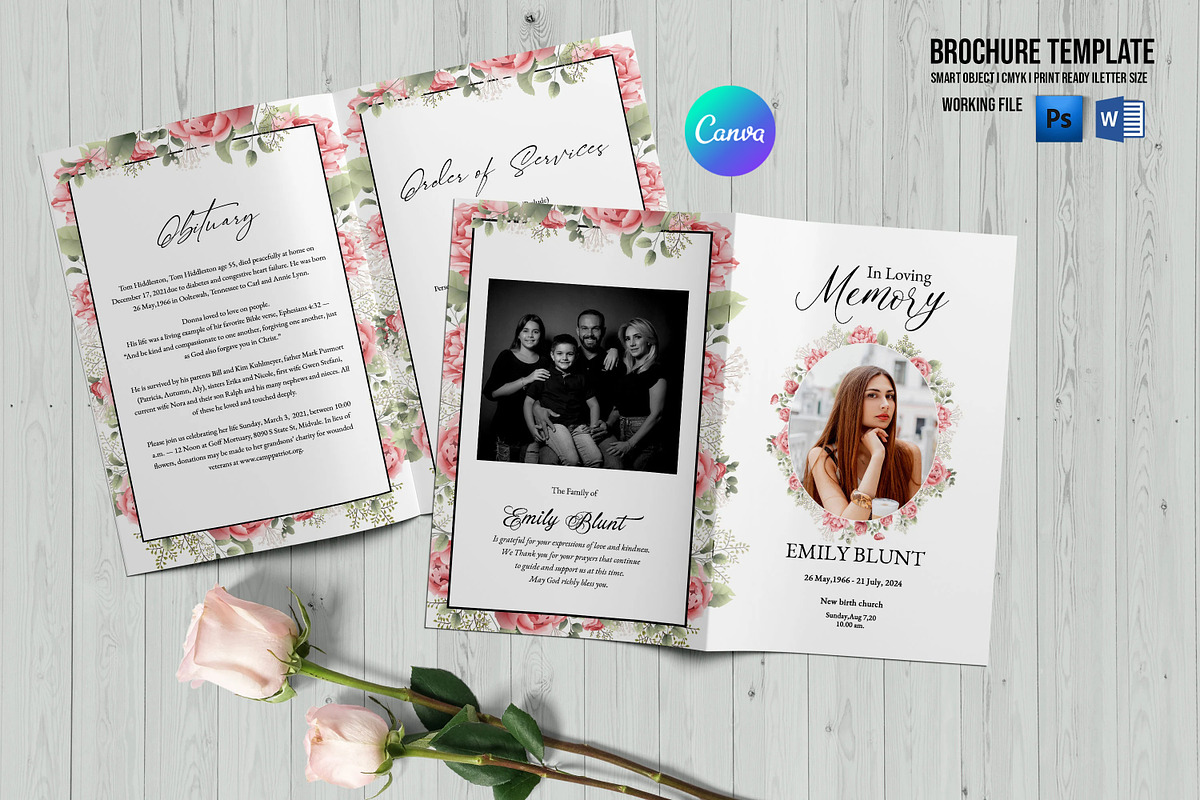 Floral Funeral Program Template, a Brochure Template by retrographix (Photo 1 of 5)