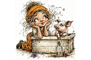 Girl And Piglet Clipart JPG, a Person Illustration by Memories By Lea (Thumbnail 5 of 19)