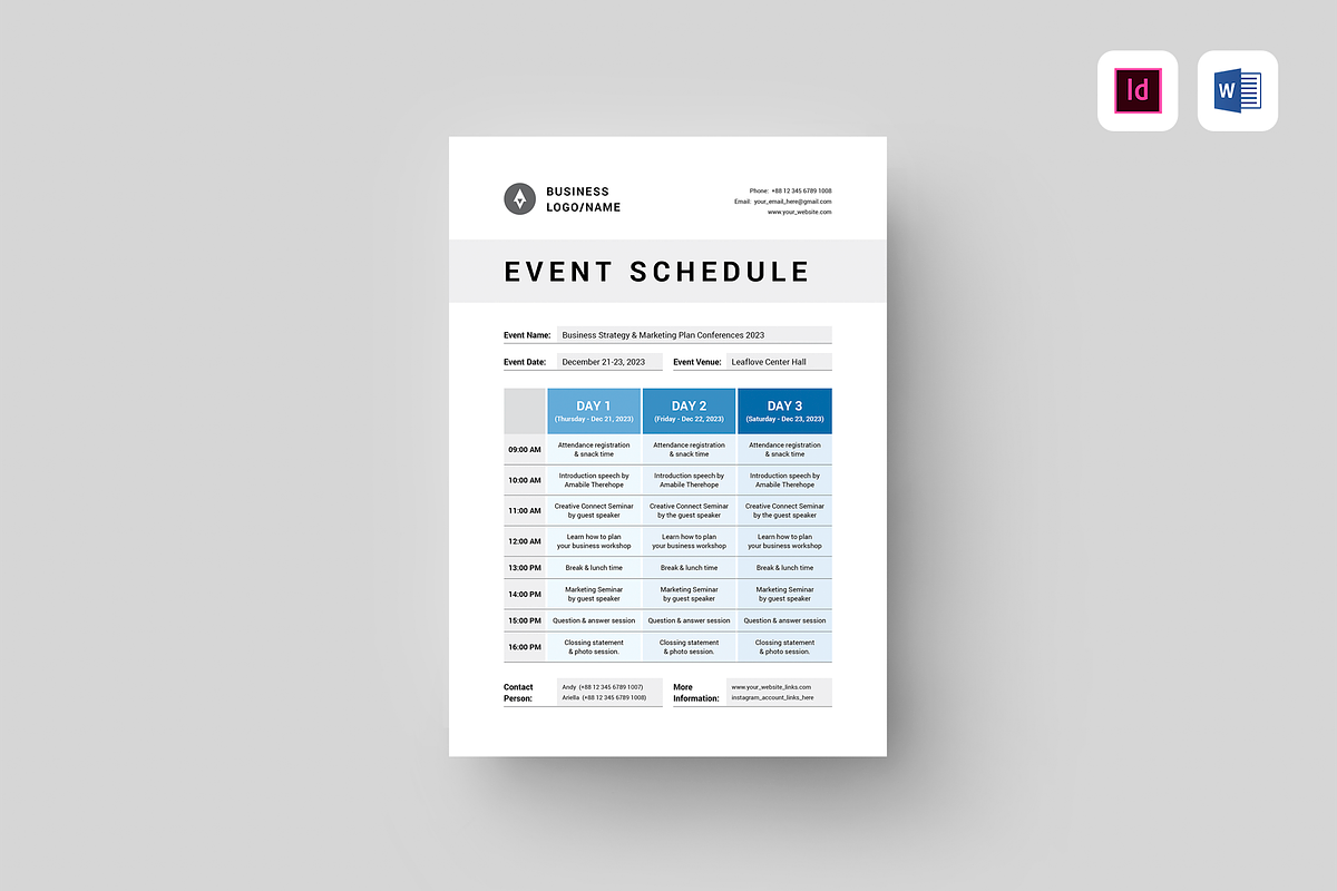 Event Schedule | MS Word & Indesign, a Stationery Template by Leaflove (Photo 1 of 5)