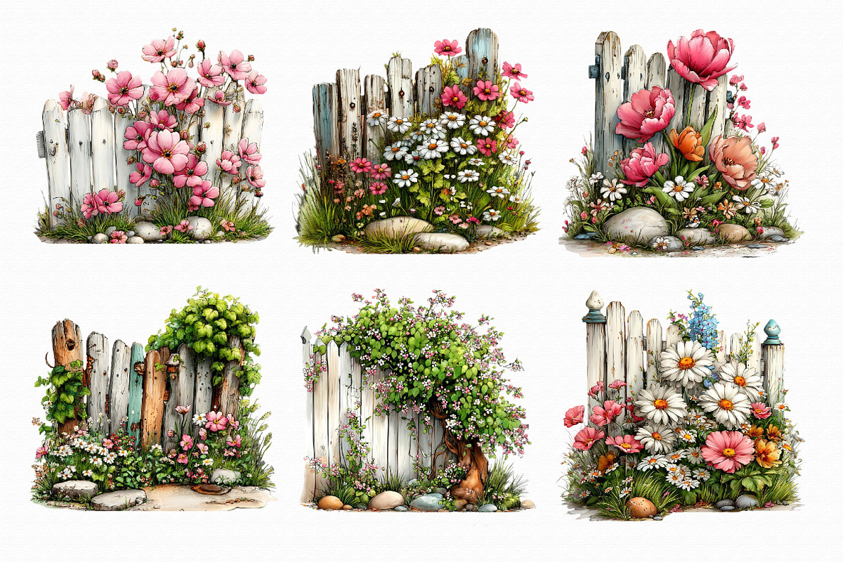 Watercolor Fence Flowers Clipart, an Illustration by Libby Wishes (Photo 6 of 7)