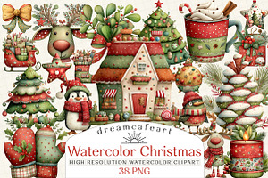 Watercolor Christmas Clipart, an Illustration by DreamCafeArt