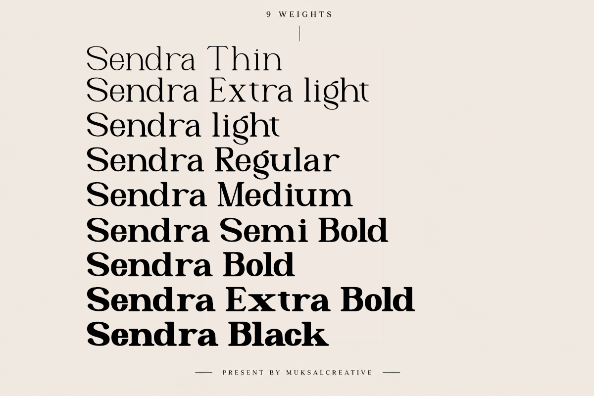Sendra – Modern Serif Family, a Serif Font by Muksal Creative (Photo 2 of 11)