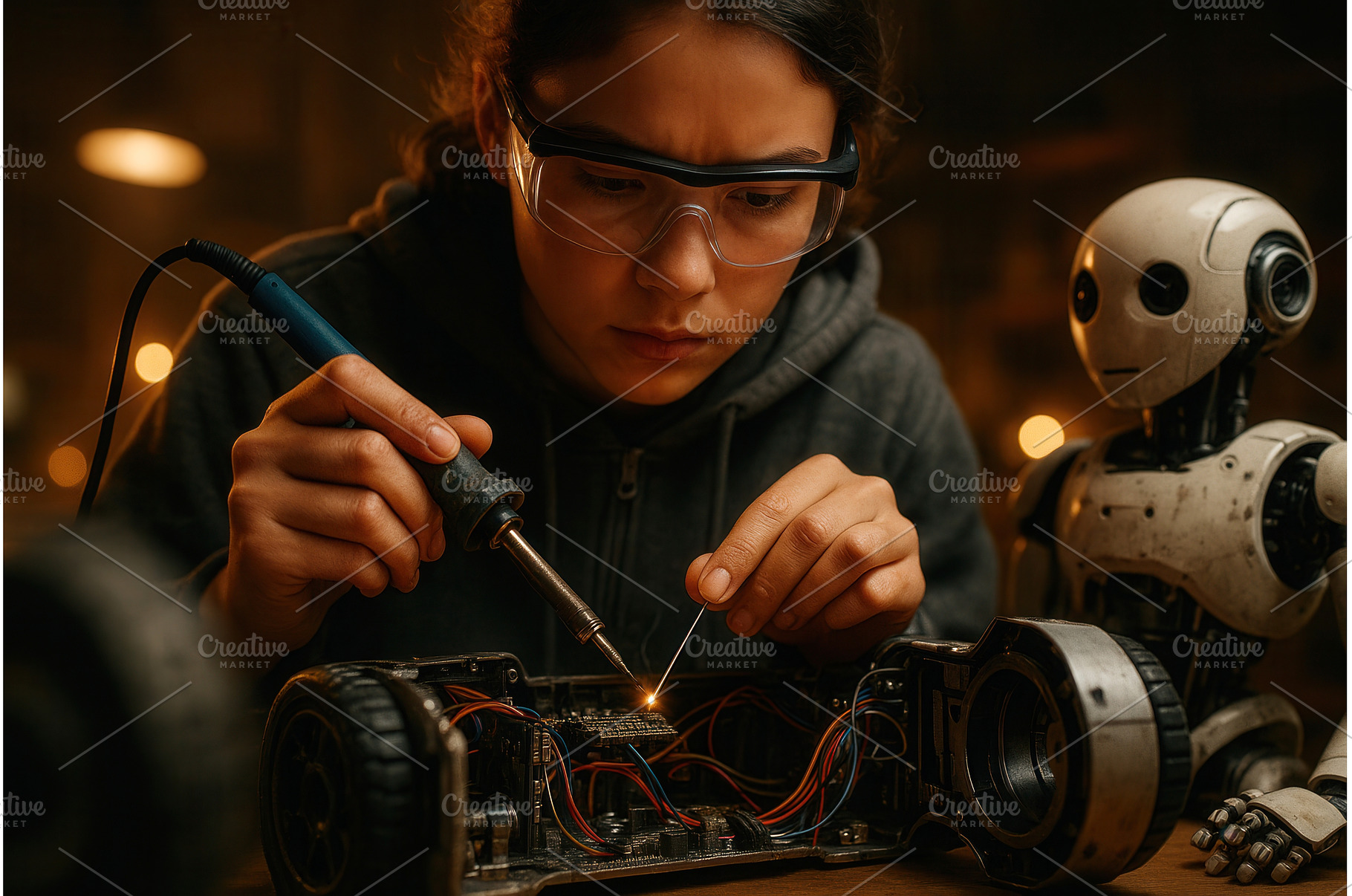 A young person wearing protective, a Technology Photo by Sergey Kotenev