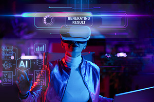 trendy business woman in digital cyber world in office, a Technology Photo by Alliance Images