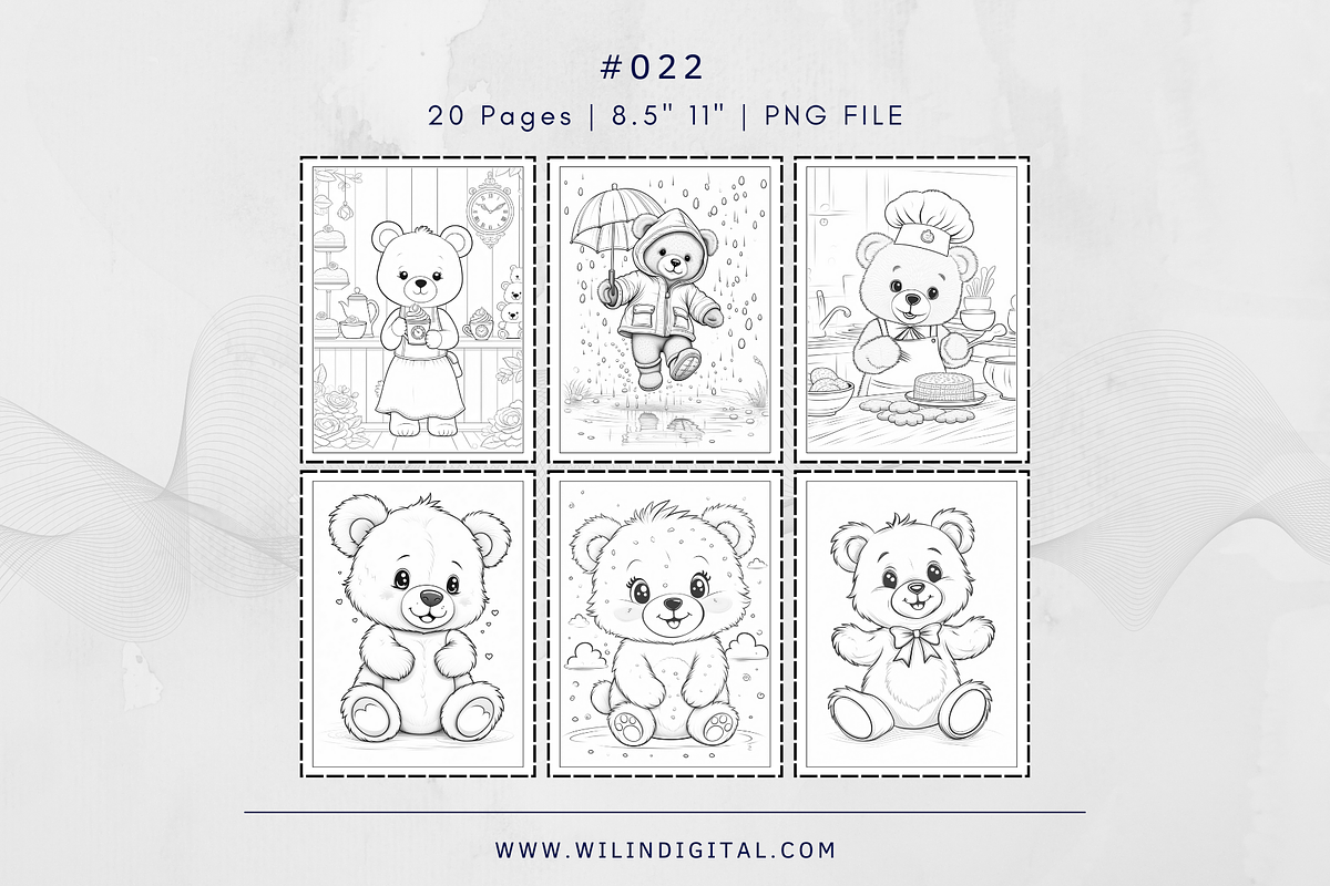 20 Teddy Bear Coloring Pages Digital, an Illustration by Wilin Digital (Photo 3 of 3)