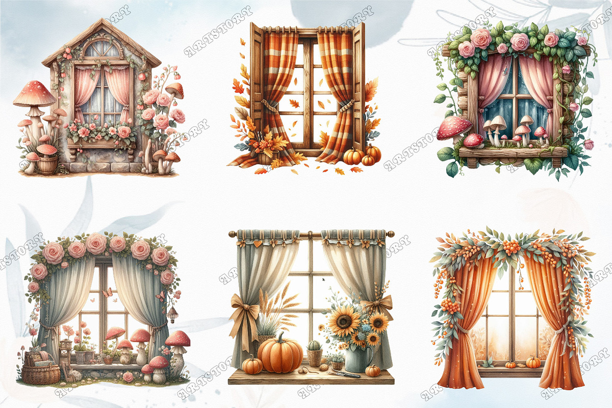 Watercolor Autumn Window Clipart Set, a Graphic by designcity5 (Photo 3 of 5)