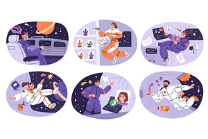 Astronauts characters in spaceship, an Illustration by YummyBuum