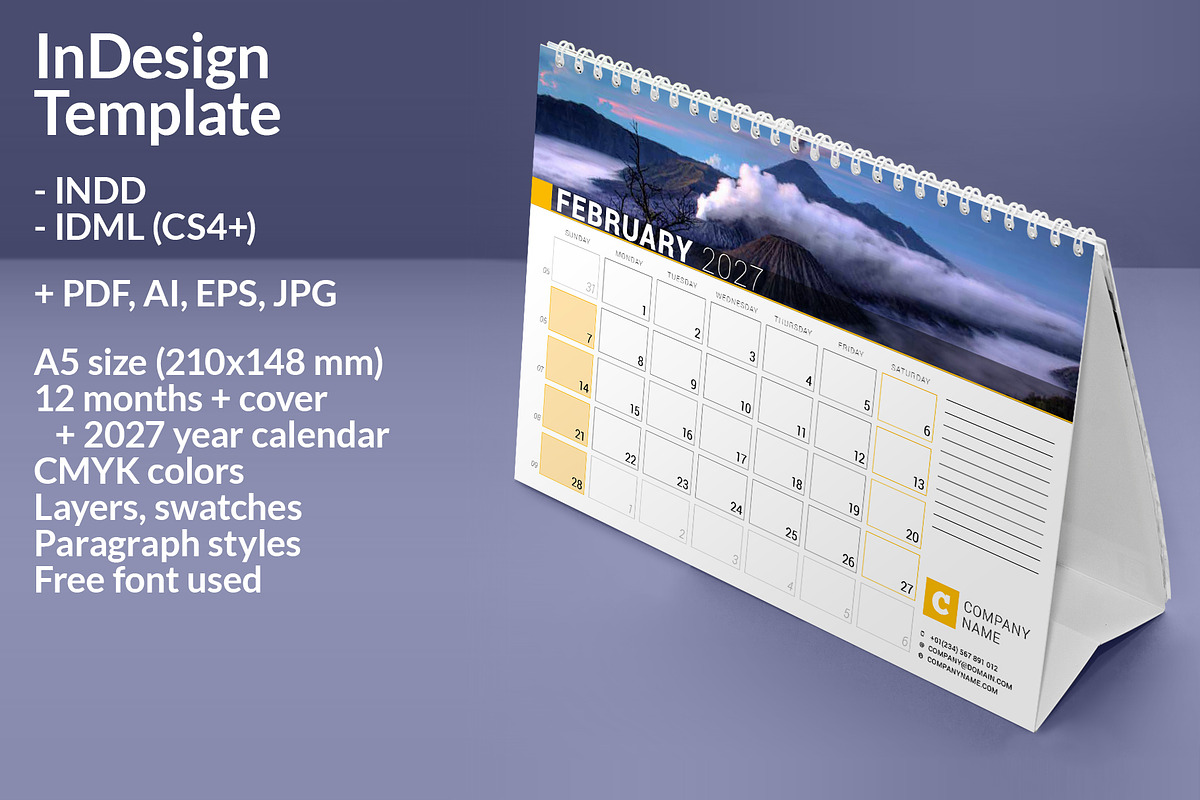 Desk Calendar 2027 (DC034-27), a Stationery Template by mikhailmorosin (Photo 2 of 7)