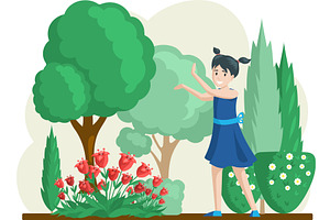 Girl gardening plants on backyard, an Object Illustration by TopVector