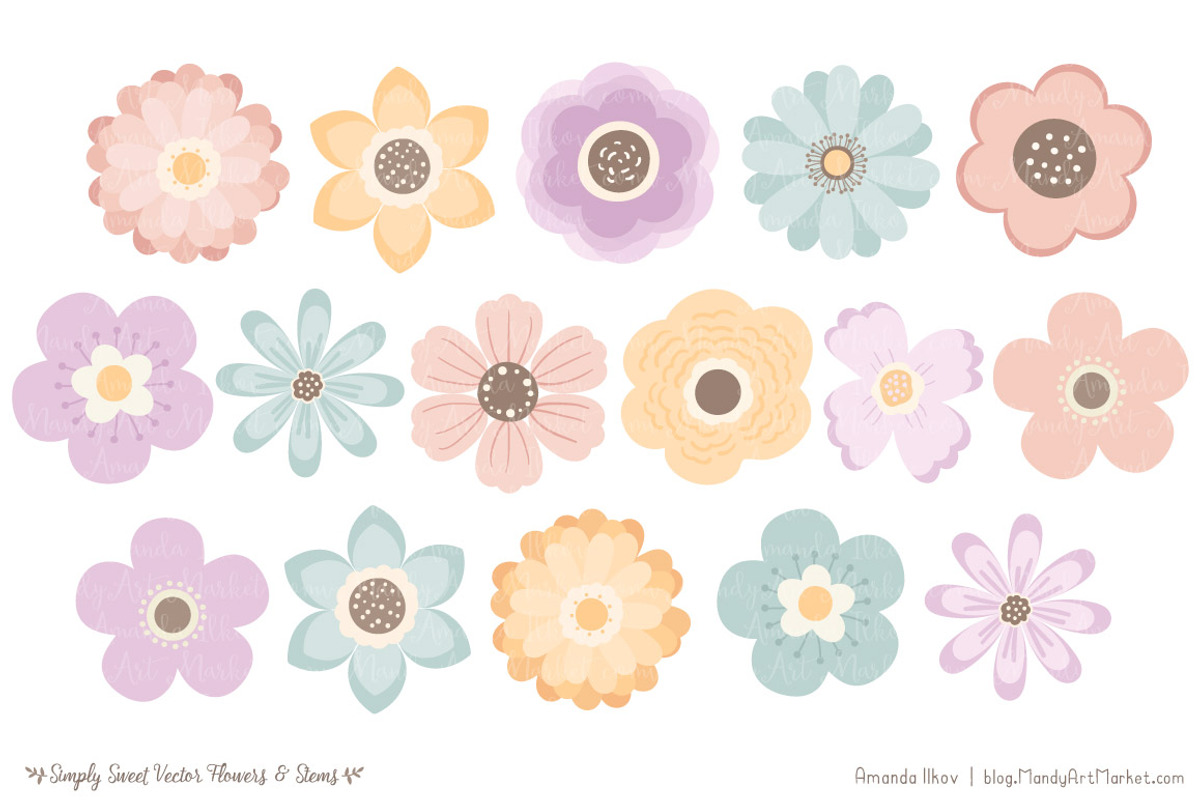 Pastel Flower Clipart & Vectors, an Illustration by Amanda Ilkov (Photo 3 of 4)