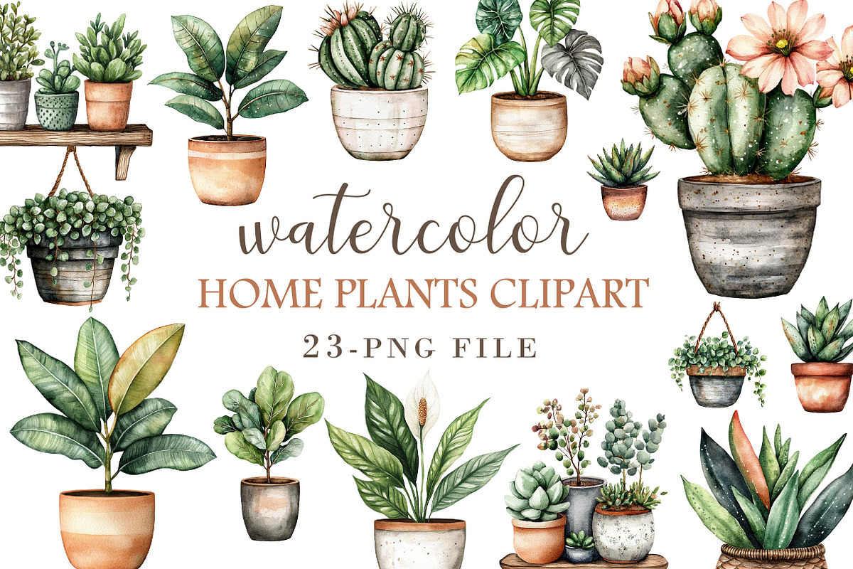 Watercolor Home Plants Clipart, an Illustration by Libby Wishes (Photo 1 of 4)