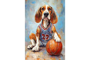 Basketball American Foxhound Artwork, an Animal Illustration by Art Paradise Studios