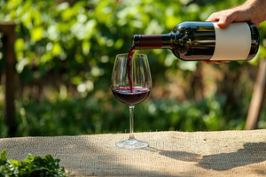 Waitress pouring red wine into a wineglass, a Food & Drink Photo by AlyaAnd