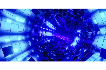 Tunnel with glowing neon pattern. 3D, a Photo by Daniel Megias