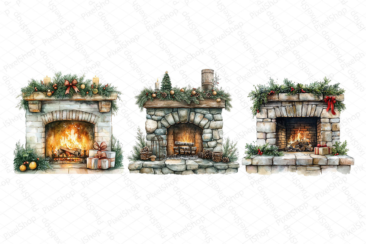Watercolor Christmas Fireplace Clipa, an Illustration by DreamPrint404 (Photo 5 of 5)