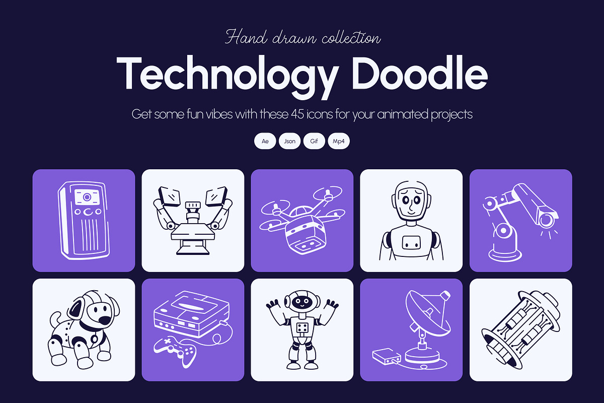Animated Technology Doodle Icon Set, an Outline Icon by Vectors Market (Photo 1 of 5)