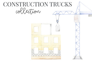 Watercolor Construction Trucks Set