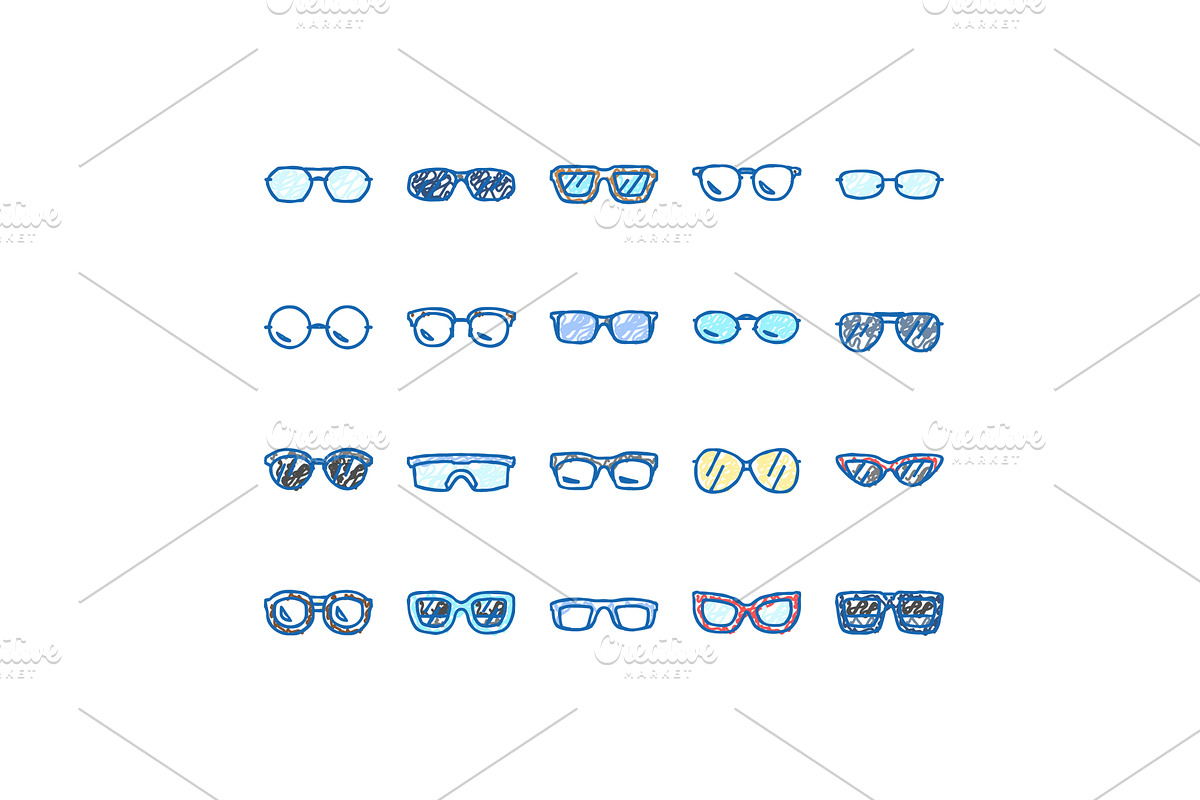 glasses optical style frame icons, an Object Illustration by pikepicture