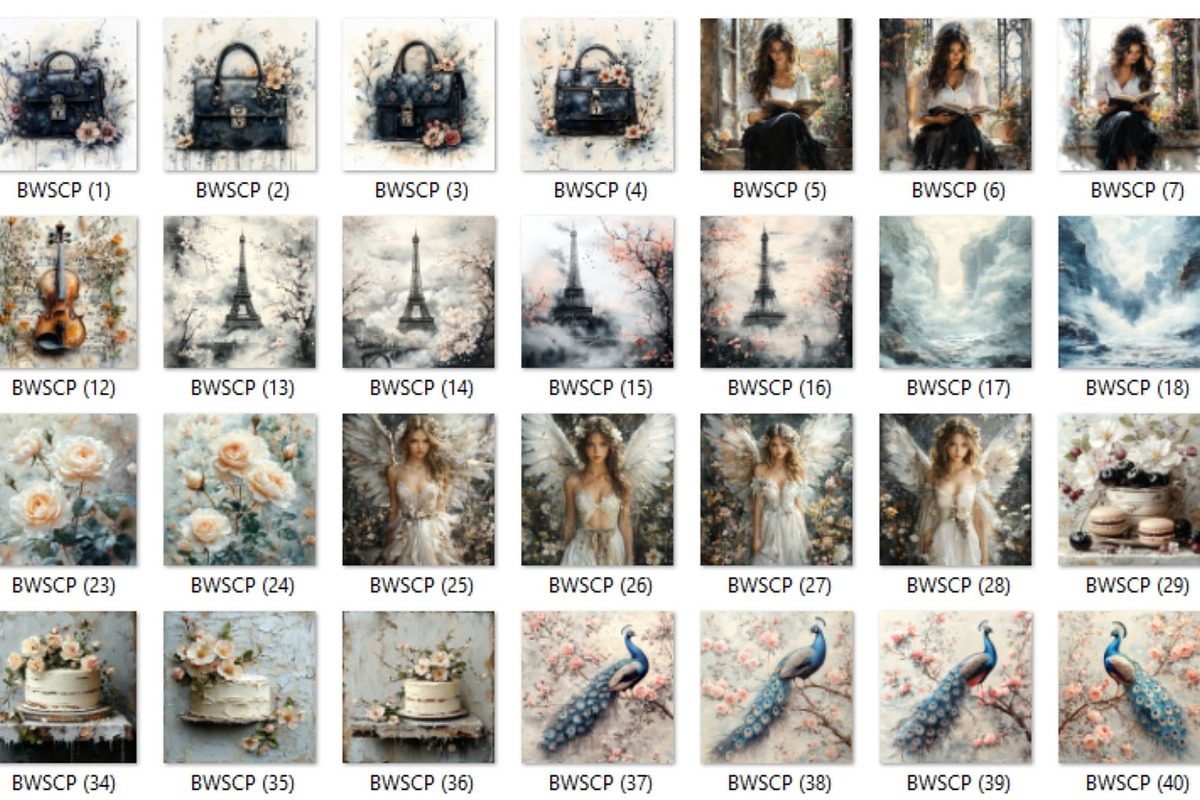 140+ Black and White Shabby Chic Pap, a Decorative Illustration by HubbaDigitals (Photo 1 of 5)
