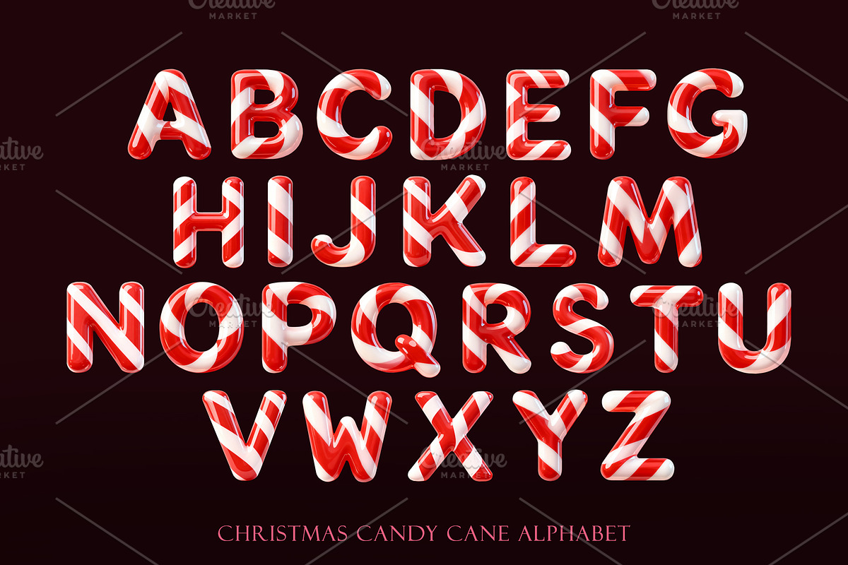 Christmas Candy Cane Alphabet, a Seasonal Illustration by Elen_Art (Photo 1 of 3)