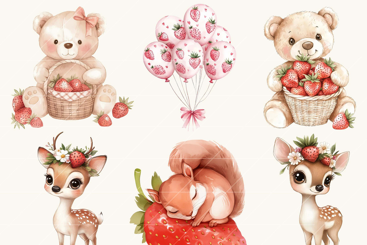 Watercolor Sweet Strawberry Clipart, a Food Illustration by SparkyDesignsUS (Photo 4 of 9)