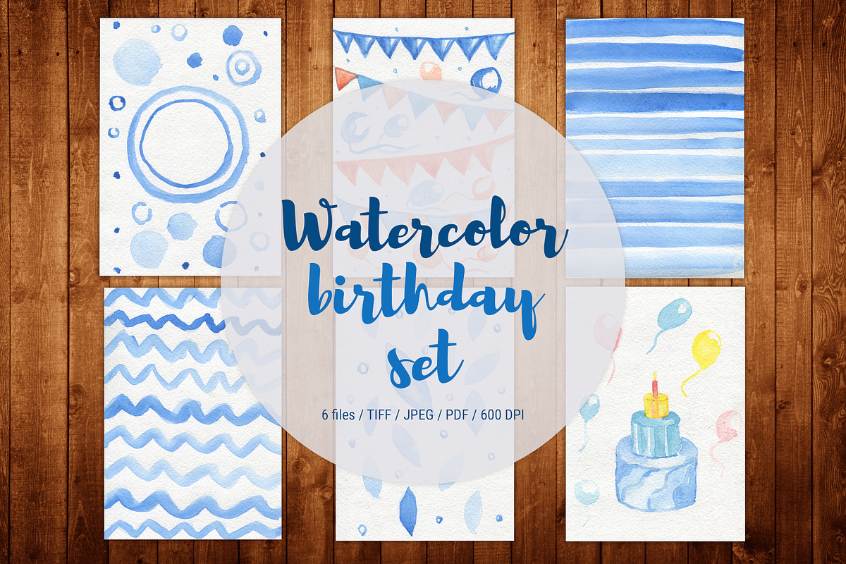 Watercolor handpainted birthday set, a Decorative Illustration by My watercolor shop (Photo 1 of 7)