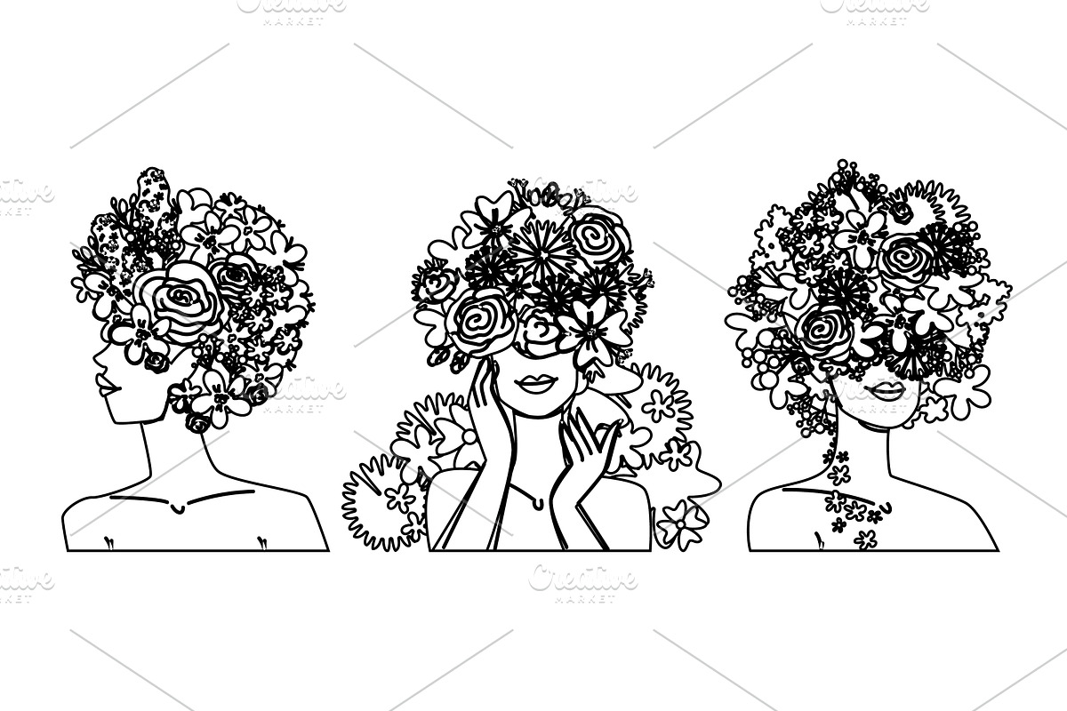 makeup floral face art vector, a Person Illustration by pikepicture