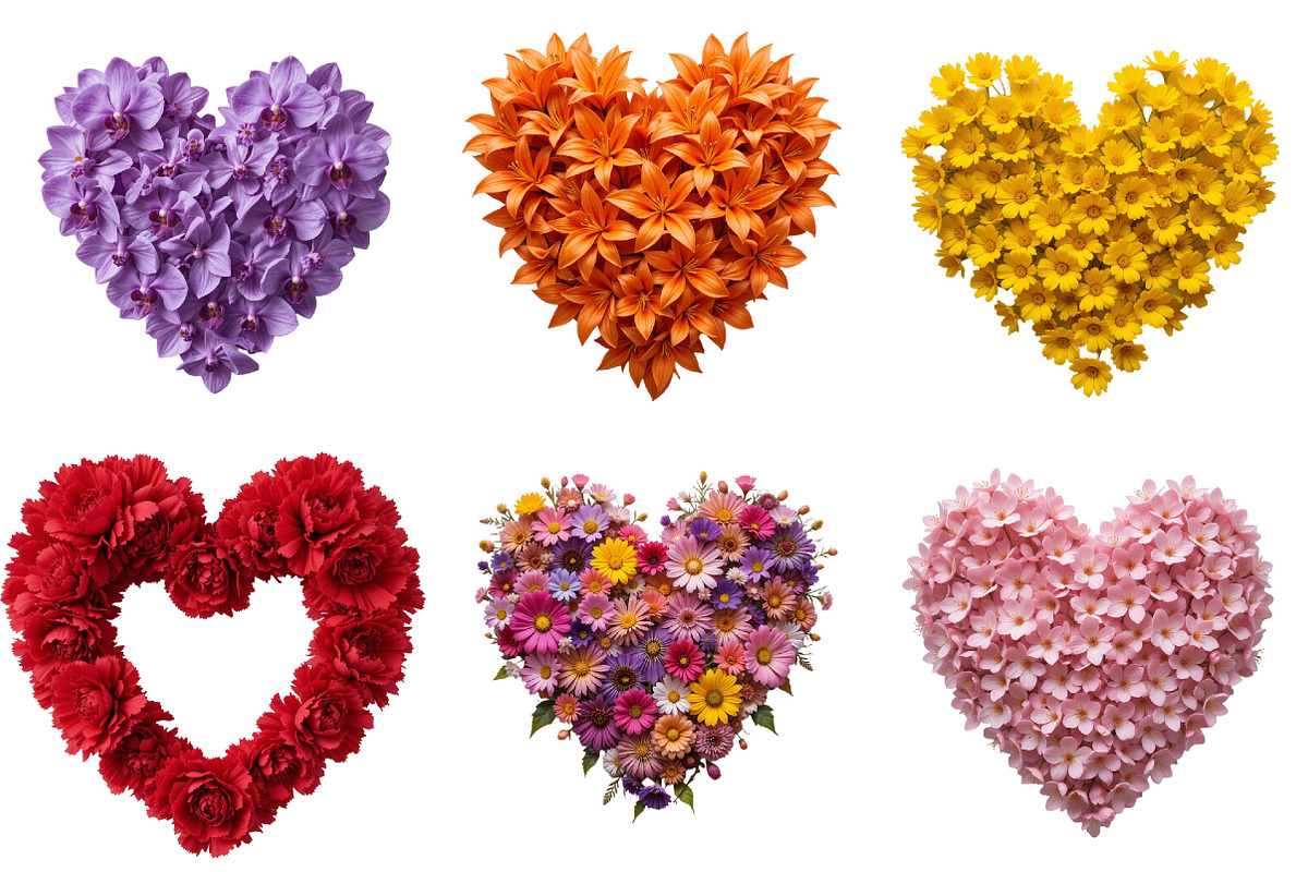 Heart Shaped Flower Clipart Bundle, an Illustration by Pixels.Craft (Photo 3 of 7)