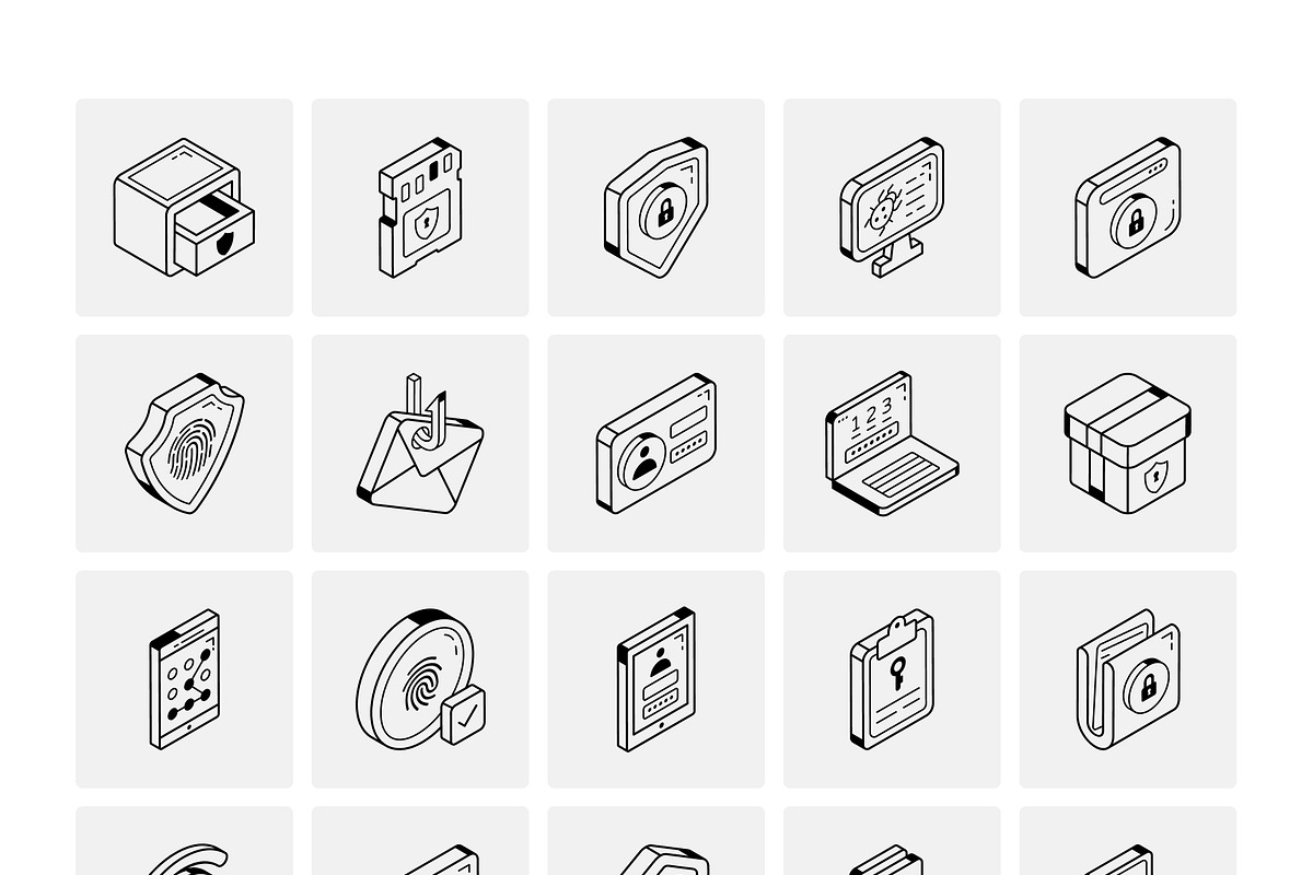 Isometric Data Security Icons, an Outline Icon by Vectors Market (Photo 6 of 6)