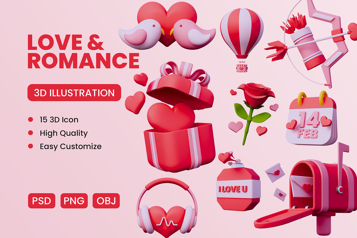 Valentine Day 3D Icon Pack #1, an Object 3D Model by deviapuspitasari2 (Photo 1 of 2)