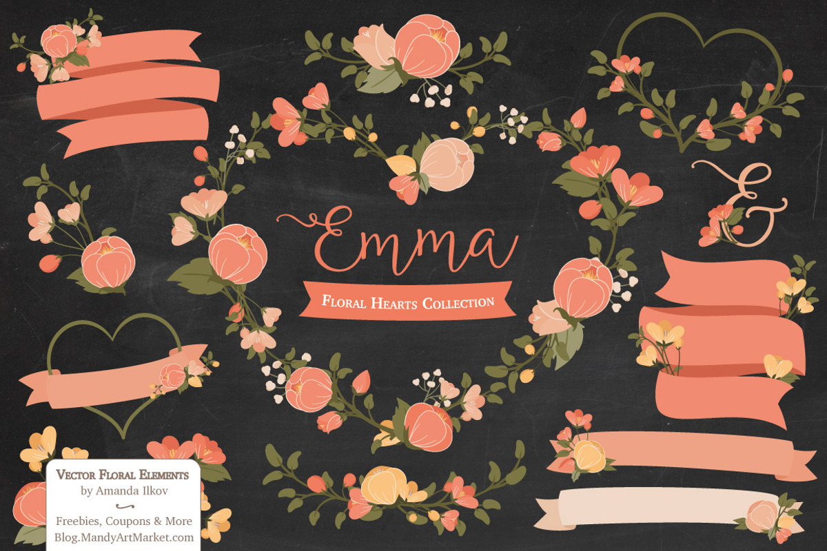 Peach Floral Heart Wreath Clipart, an Illustration by Amanda Ilkov (Photo 2 of 5)