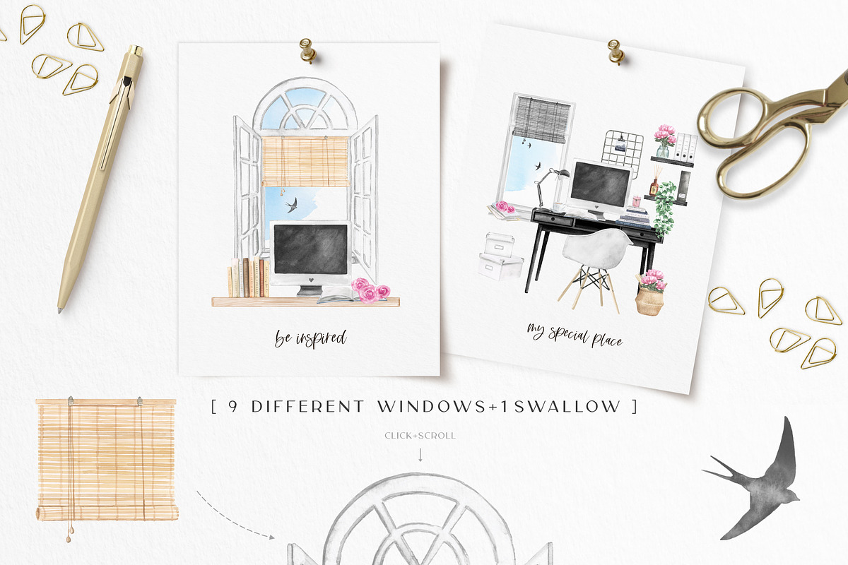 Watercolor Workspace Elements, a Decorative Illustration by beehouse studio (Photo 8 of 14)
