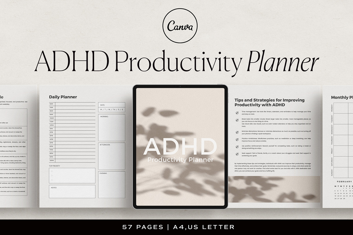 ADHD Productivity Planner Canva, a Presentation Template by HelloKarla (Photo 1 of 5)