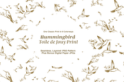 Hummingbird Illustrated Toile Print, a Pattern Graphic by Hughes Studio (Thumbnail 1 of 8)