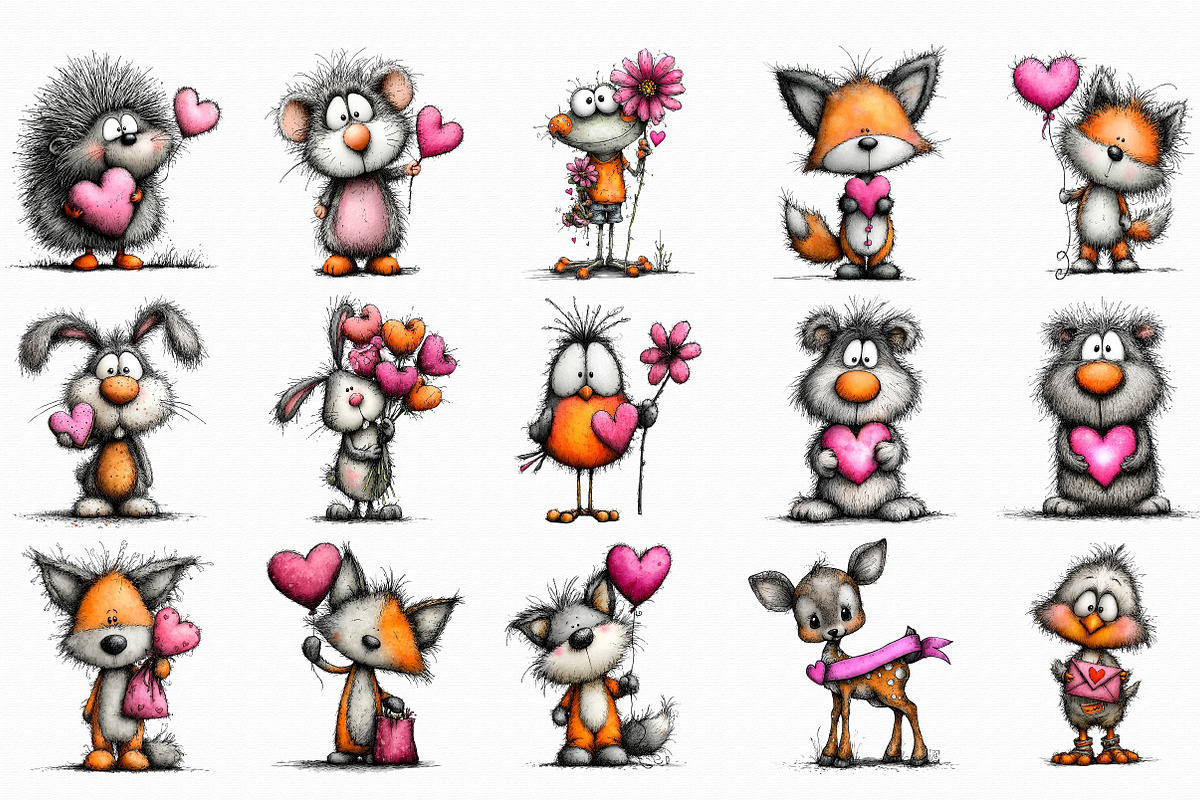 Cute Animal Valentine Love Set Clipa, an Illustration by Libby Wishes (Photo 2 of 6)